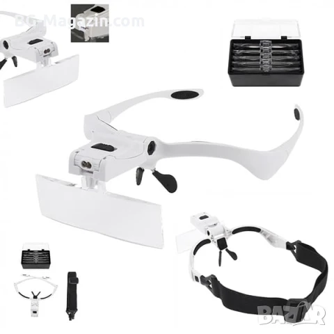 Увеличителна лупа за глава очила лед осветление за четене гоблени шиене бродиране LED мощна лампа, снимка 2 - Други инструменти - 50919319