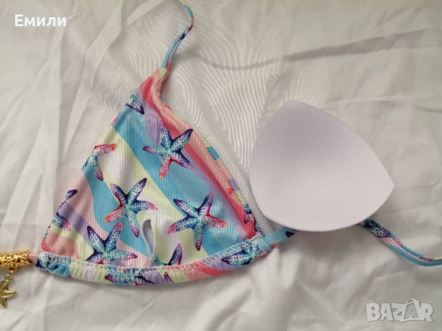 Нов комплект цветен дамски бански от две части с принт морски звезди р-р XS, S, M, L, снимка 10 - Бански костюми - 50899807