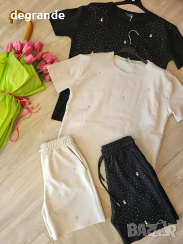 Дамски спортен сет с блестящи камъчета