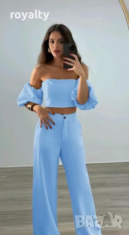 Дамски светло син сет панталон с топ