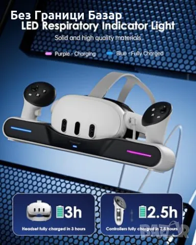 Нова Зарядна Станция за Quest 3 – Магнитно Зареждане + Батерии за игри, снимка 6 - Аксесоари - 49693286