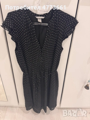 Черна рокля на бели точки, снимка 2 - Рокли - 53932584