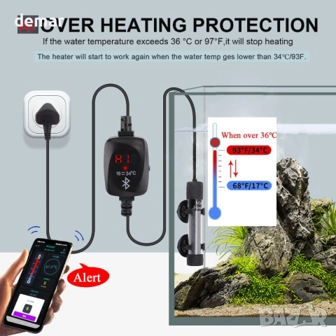 Sgizoku 100W нагревател за аквариум с приложение за смартфон, Bluetooth управление, 35-100 литра, снимка 6 - Оборудване за аквариуми - 53720630
