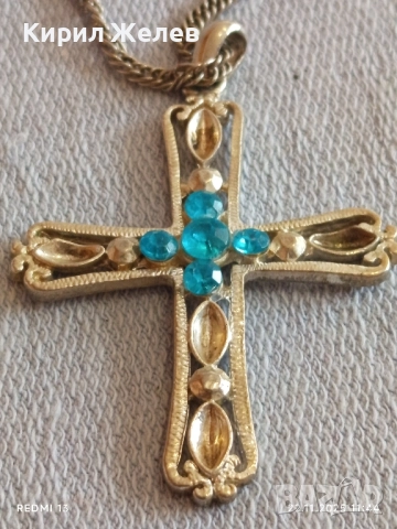 СРЕБРИСТ ГЕРДАН с КРЪСТ и ИНКРУСТИРАНИ СИНИ КАМЪНИ ТЮРКОАЗ ТОПАЗ 52231, снимка 2 - Колиета, медальони, синджири - 52501130