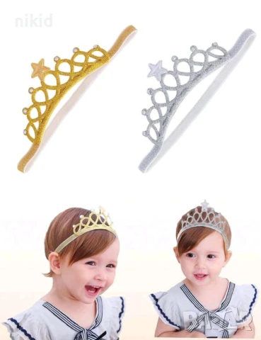 лента корона за коса глава за принцеса бебе на ластик с камъчета и звезда бебешка