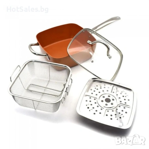 Дълбок тиган с незалепващо покритие 5в1 Copper Pan, снимка 3 - Съдове за готвене - 54029021