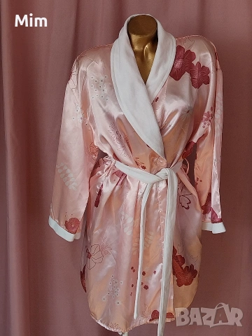 L/XL Сатенен розов халат на цветя , снимка 4 - Нощници - 53842950