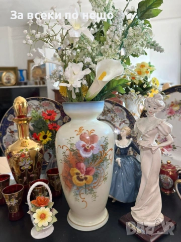 Made in France Napoleon III Hand Painted Opaline Vase with Yellow Bottom Bandage, c1890 Код P2112, снимка 5 - Декорация за дома - 54153500