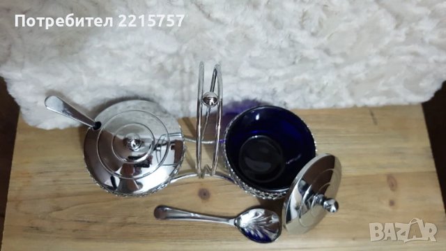 Декоративен комплект със синьо стекло., снимка 5 - Аксесоари за кухня - 51021861