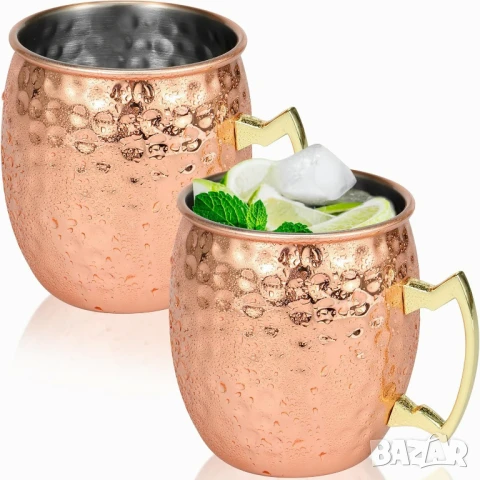 Нови медни чаши с дръжки, 100% чист мед, Moscow Mule, 2 броя чаши в цената
