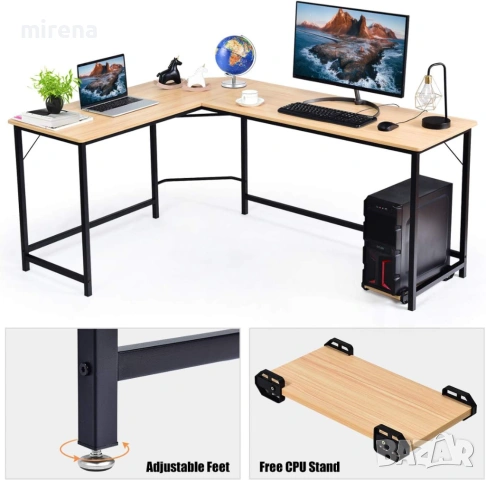 Компютърно бюро L-образно ъглово, подложка за крака стойка компютър, снимка 5 - Бюра - 53527651