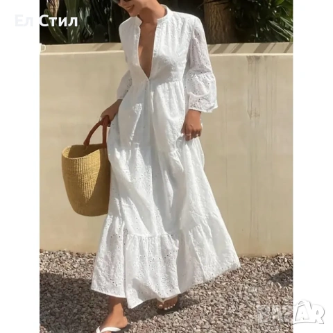 Дълга рокля от английска дантела с дълъг ръкав, снимка 4 - Рокли - 53915532