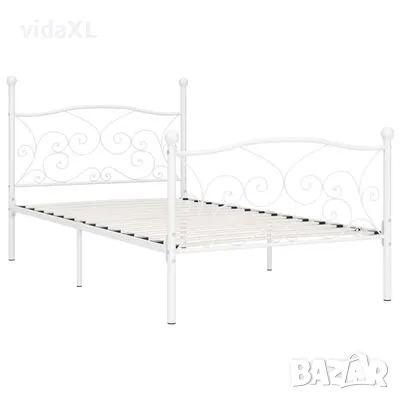 vidaXL Рамка за легло с ламелна основа, бяла, метал, 90x200 см（SKU:284447）, снимка 2 - Спални и легла - 48568972