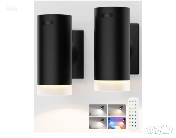 LED стенни лампи, комплект от две стенни лампи с акумулаторни батерии, 12RGB и 3CCT димируеми,, снимка 10 - Друга електроника - 54065865
