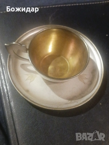 Посребрена Чашка и чинийка за кафе.СССР.