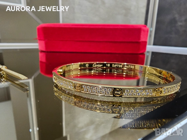 CARTIER Love Small Paved Gold Diamonds Гривна с Отверка, снимка 5 - Гривни - 53029594