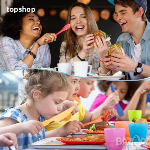 НОВИ комплект дебели пластмасови прибори за многократна употреба в кутийки, 8 комплекта. Включва..., снимка 10 - Прибори за хранене, готвене и сервиране - 50495036