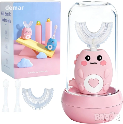 Детска електрическа четка за зъби U-образна, 360º, 3 режима, IPX7, 4 глави