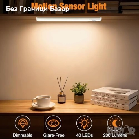 Нови LED подшкафни лампи 20см 3 броя USB-C 1000mAh сензор движение, снимка 3 - Лед осветление - 53691727