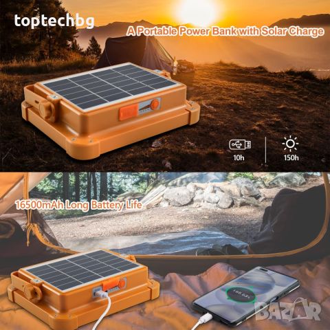 Соларна къмпинг лампа 100W с батерия 16500mAh и светлина 10000 LM, снимка 3 - Къмпинг осветление - 45381950