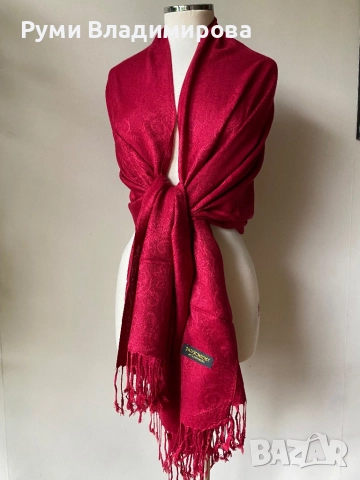 Червен шал от кашмир, коприна, пашмина/ различни видове, снимка 5 - Шалове - 52202180