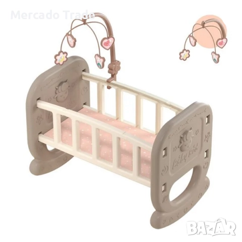 Детско легло за кукли Mercado Trade, С аксесоари, Кафяв