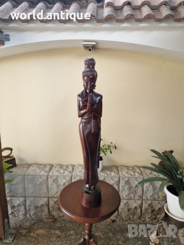 Страхотна огромна антикварна дървена фигура статуетка скулптура 