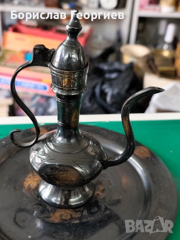 Месингов комплект ибрик с чашки и чиния, снимка 3 - Антикварни и старинни предмети - 53970472