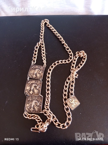 Красиво дамско коланче златисто с птици и цветя 27106