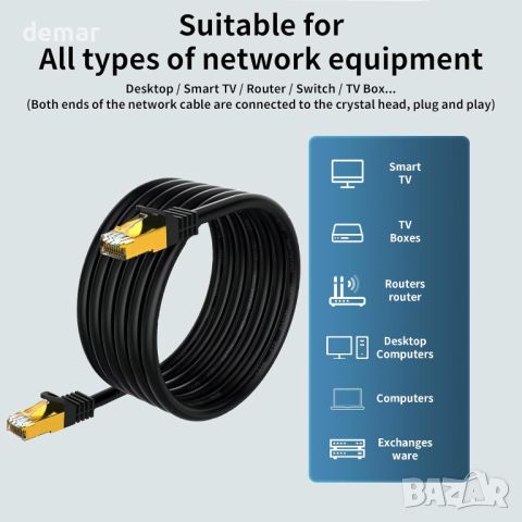 Qxcynsef Outdoor Cat 6 Ethernet кабел, RJ45 екраниран-550-MHz водоустойчив (черен, 35M,40М,50М,60М), снимка 4 - Кабели и адаптери - 45554752