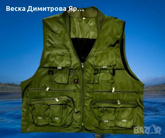 Рибарска жилетка в зелено, размери 2XL/3XL, с много джобове, снимка 3 - Други - 47044726