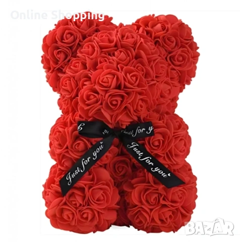 Плюшено мече с LED рози - подарък за мама, момиче, баба - комплект вечни рози 25 см, снимка 2 - Други - 53404881