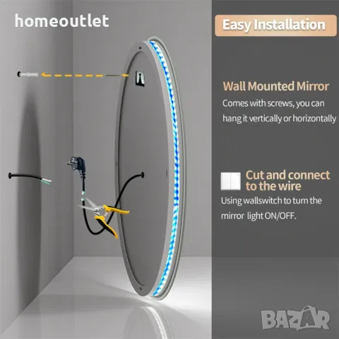 ПРОМОЦИЯ LED огледало за баня с кръгла форма LUVODI KC-JJ1818-EU, снимка 6 - Огледала - 49674827