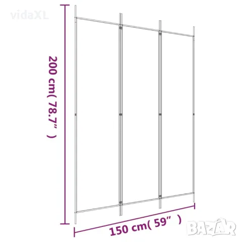 vidaXL Параван за стая, 3 панела, бял, 150x200 см, текстил (SKU:350178), снимка 4 - Паравани - 49456356