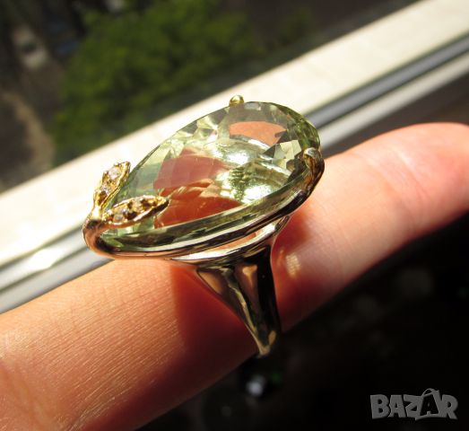 925 сребърен пръстен с 30 карата зелен аметист, камък 25x15мм, общо тегло 13гр., снимка 3 - Пръстени - 46311135