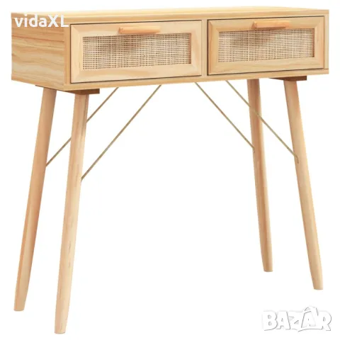 vidaXL Конзолна маса, кафява, 80x30x75 см, бор масив и естествен ратан（SKU:345626）, снимка 2 - Маси - 49397396