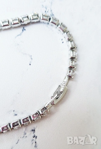 Сребърна гривна с кристали , снимка 4 - Гривни - 53790640