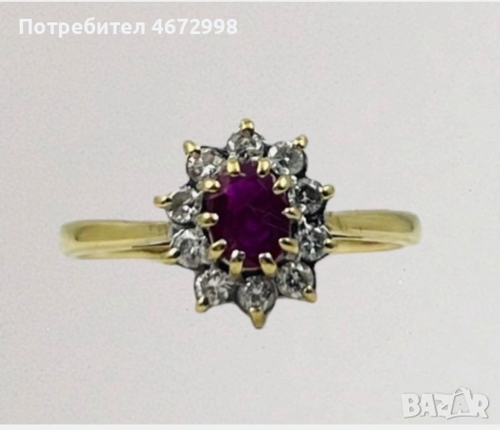 Златен пръстен с диаманти и рубин 14к