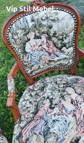 Френски кресла с гобленова дамаска , снимка 4 - Дивани и мека мебел - 52787548