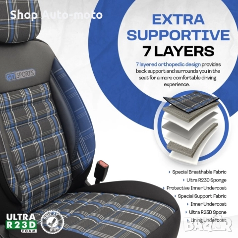 К-т Луксозна Тапицерия Automat-OTOM, Текстил с еко кожа, GTI SPORTS Design, Черна със син шев, снимка 8 - Аксесоари и консумативи - 52793404