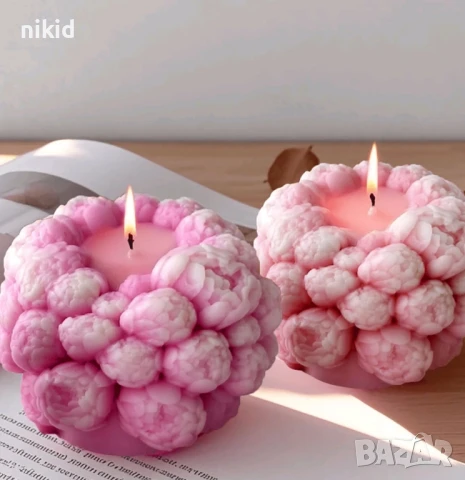 3D кръгла топка от цветя божур божури силиконов молд форма смола шоколад смола гипс свещ декор, снимка 2 - Форми - 51268585