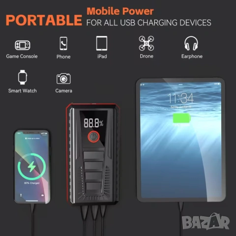 Компактно 1200A стартерно устройство за подпомагане акумулатора на автомобила , снимка 8 - Аксесоари и консумативи - 54097239