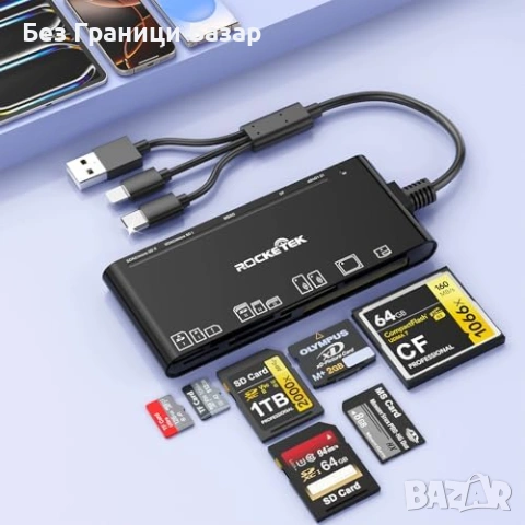 Нов Адаптер четец за карти 7 в 1 за SD/TF/CF/MS/xD USB-C Lightning 5Gbps