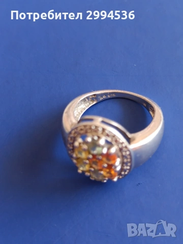 Сребърен пръстен с натурални многоцветни сапфири, снимка 2 - Пръстени - 54146251