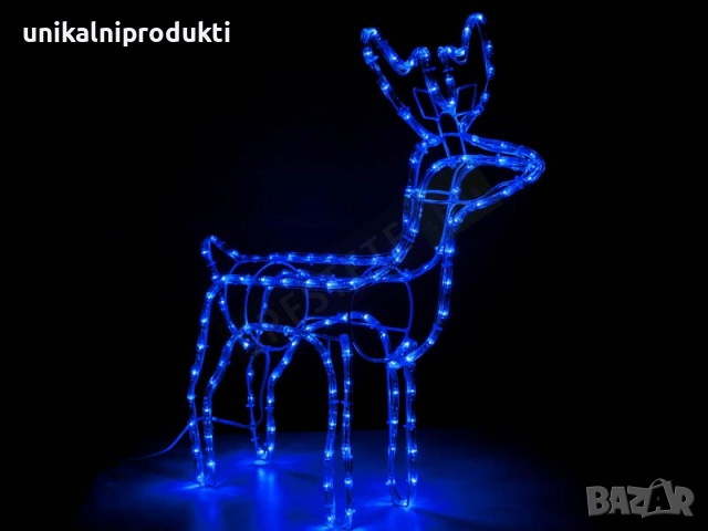 3D LED коледен елен 1 м х 80 см, студено син с флаш студено бяла светлина, IP65, снимка 2 - Лед осветление - 52266278