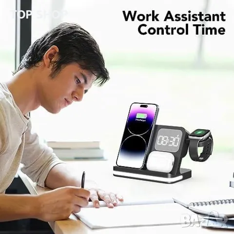 Ново Мултифункционално 4 в 1 Зарядно за Apple Устройства с Нощен Часовник, снимка 3 - Аксесоари за Apple - 49945096