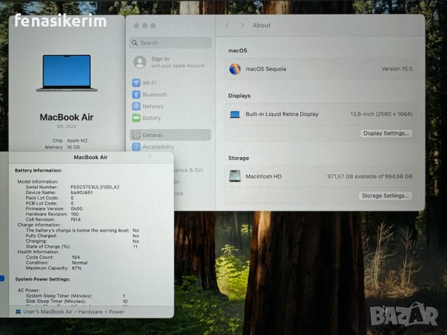 13.6' CTO 2022 Apple MacBook Air M2 Space Grey 16GB RAM/1TB SSD/Бат 16ч, снимка 7 - Лаптопи за работа - 53324393