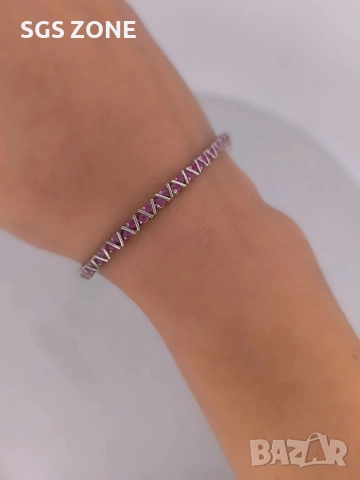 сребърна гривна с естествени рубини, снимка 5 - Гривни - 52688162