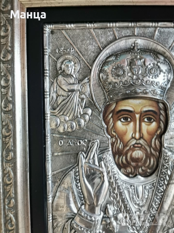  Сребърна икона на Свети Никола, снимка 4 - Икони - 52589367