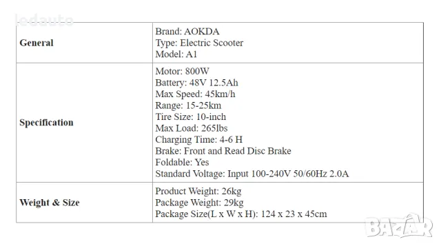 НОВО! Електрически скутер/тротинетка AOKDA A1 800W 12.5AH, снимка 7 - Други спортове - 48097555